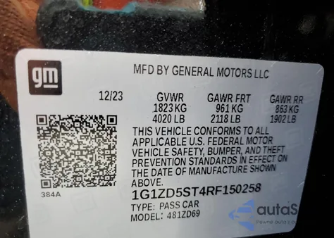 2024 Chevrolet Malibu Lt из США, поврежденный, VIN 1G1ZD5ST4RF150258